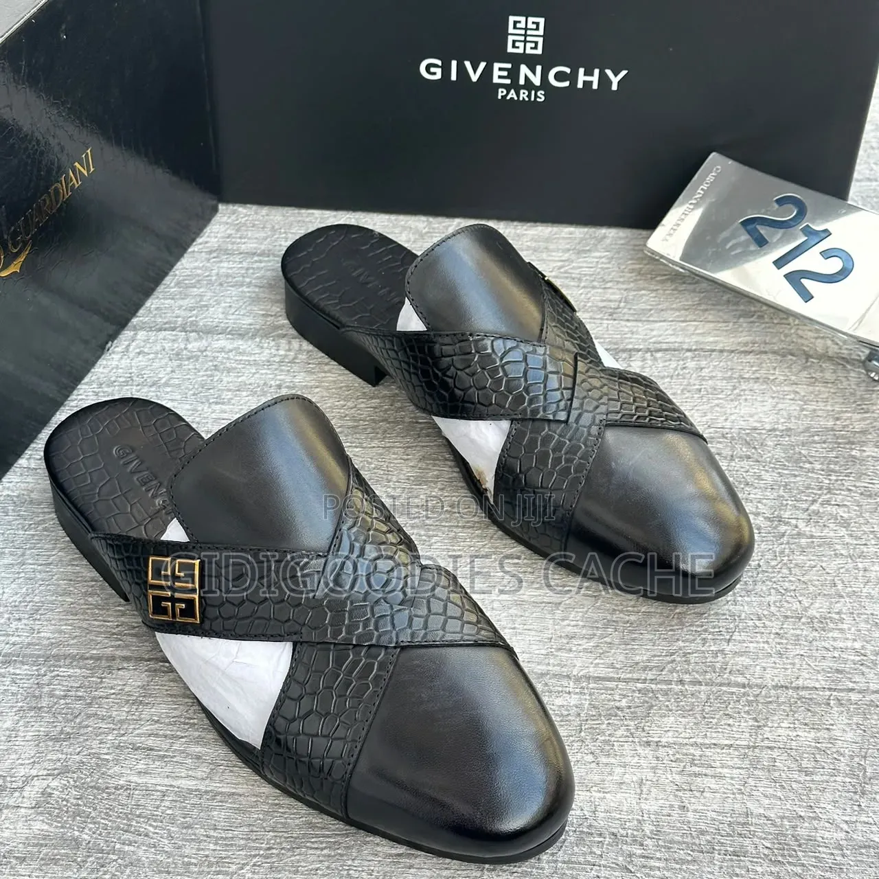 Men’s Criss-Cross Croc Leather Mules in Black Size 40-46