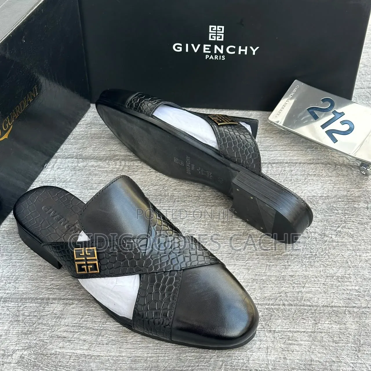 Men’s Criss-Cross Croc Leather Mules in Black Size 40-46