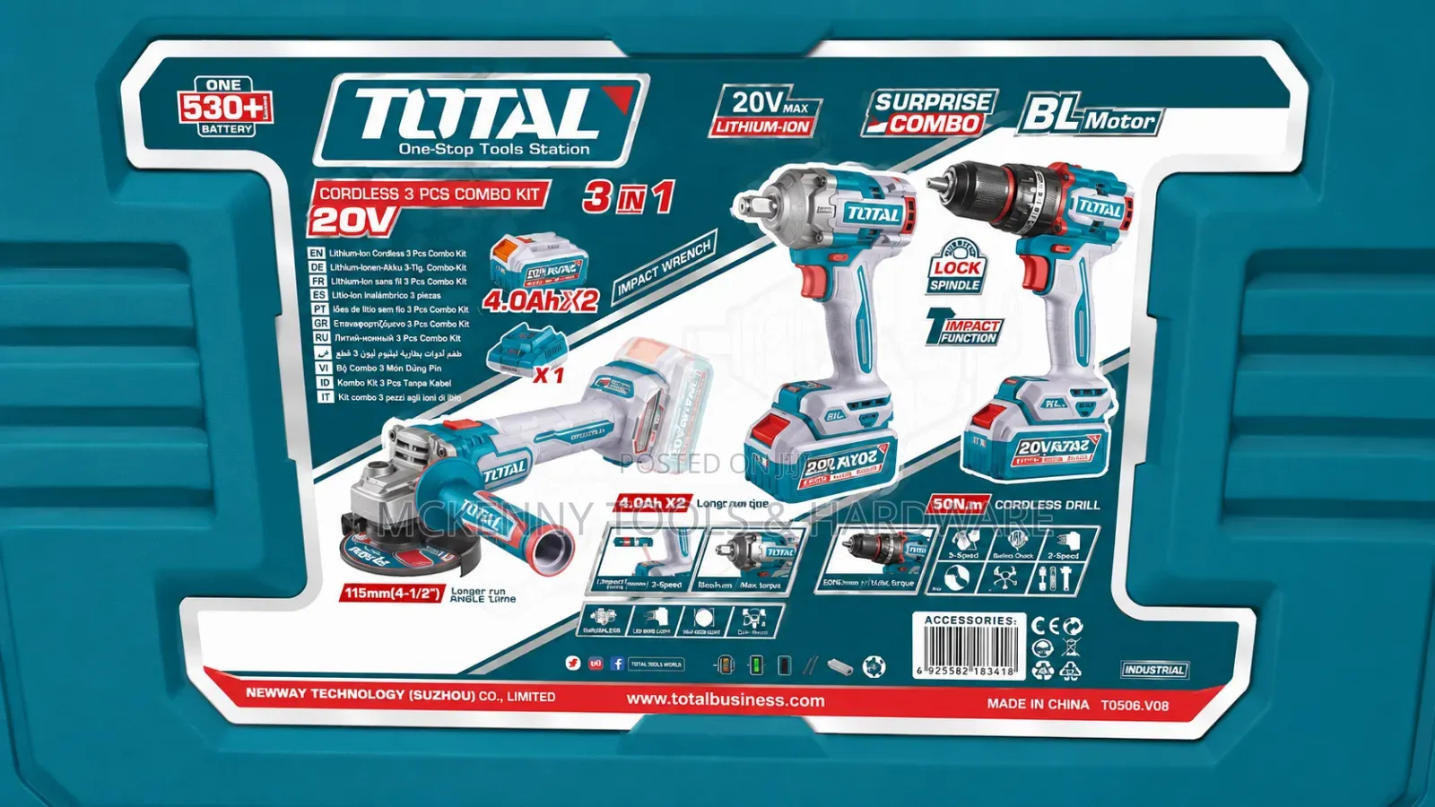 Total 20V Cordless 3-PCS Combo Kit - Brushless Motor