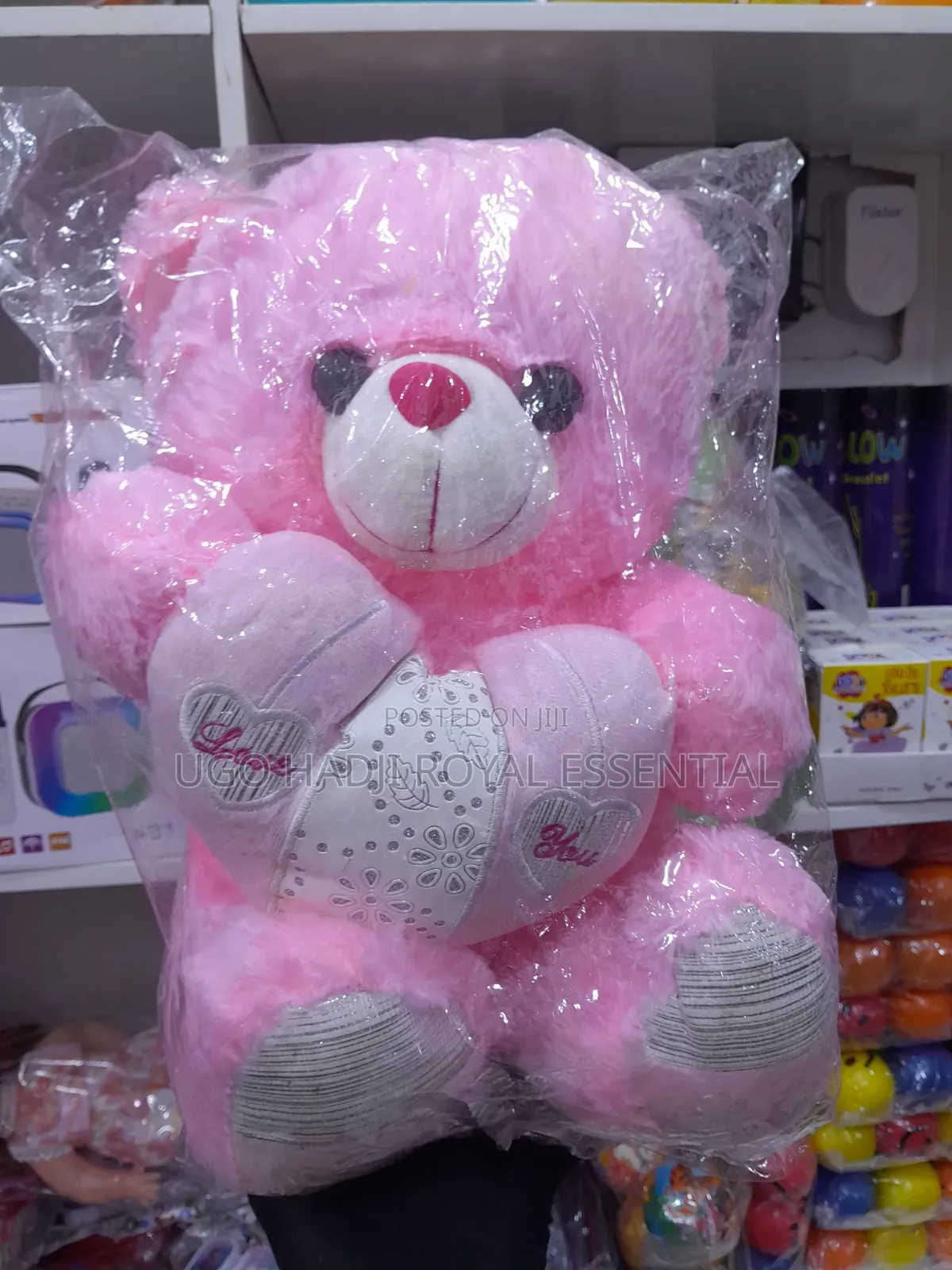 Fluffy Pink Teddy Bear Holding "Love You" Heart Plush Toy