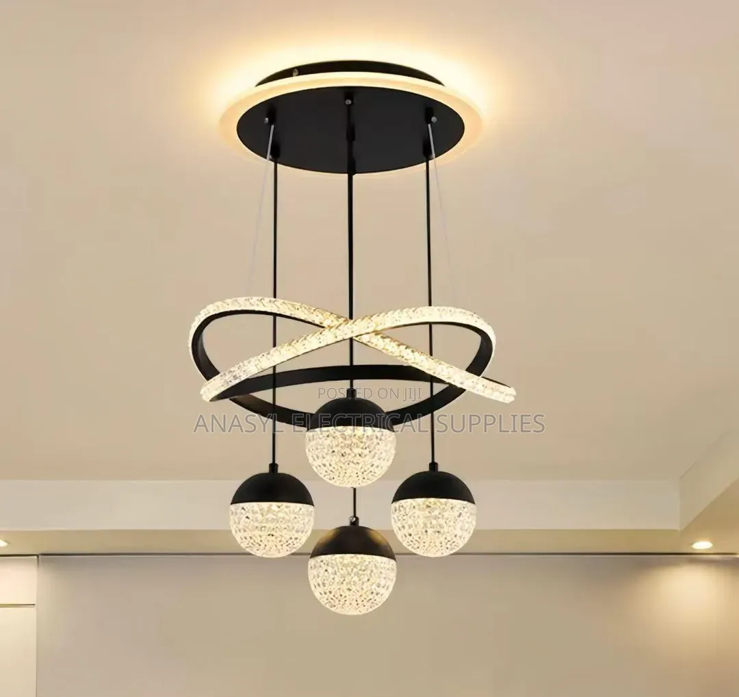 Modern Black-and-Gold Luxury LED Crystal Pendant Chandelier