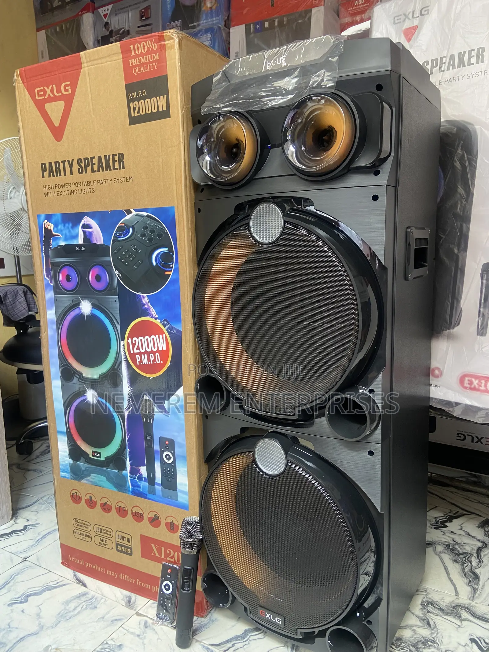 EXLG 12000W High Power Portable Party Speaker + Wireless Mic Remote