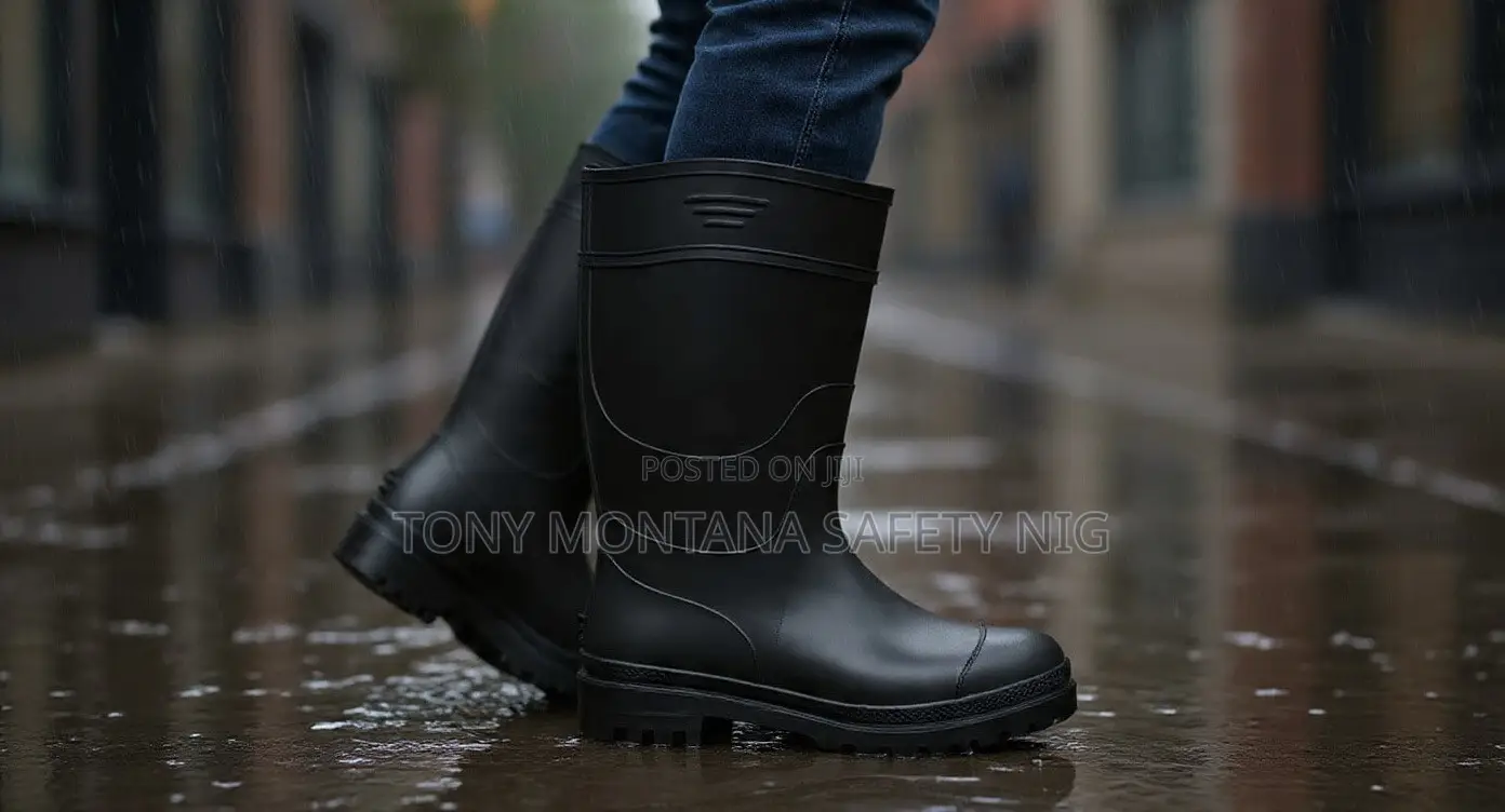 Black Safety Rainboot-Waterproof Boots With Steel Toe & Anti-Slip Sole