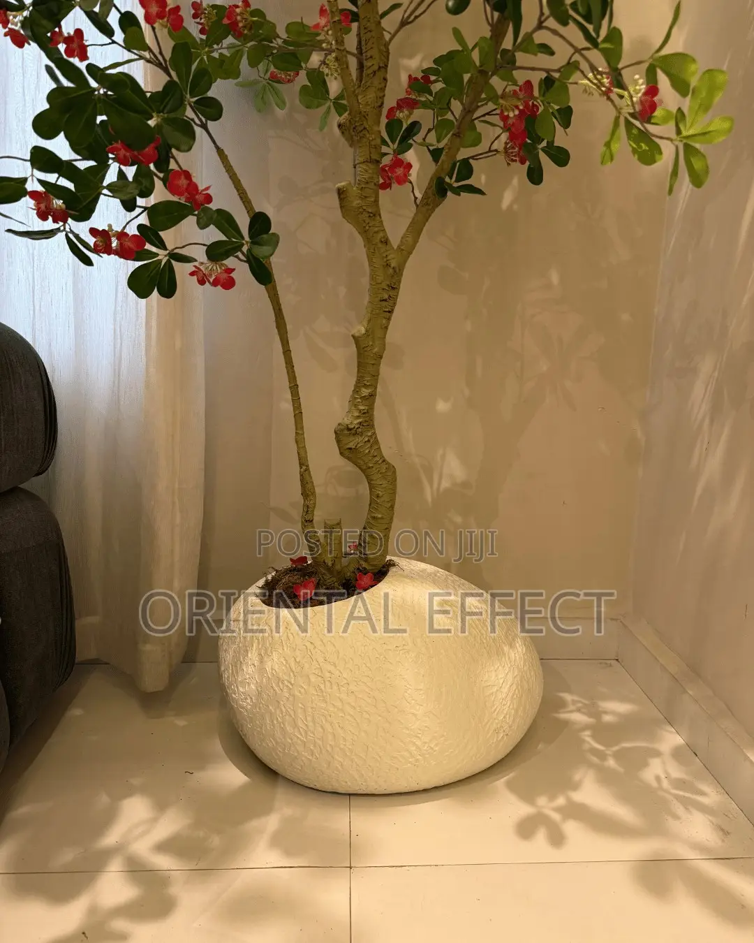 Textured Pale Shoe Pot With Red Exotica | Artificial Plants Nigeria