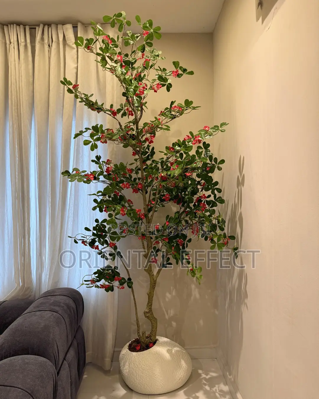 Textured Pale Shoe Pot With Red Exotica | Artificial Plants Nigeria