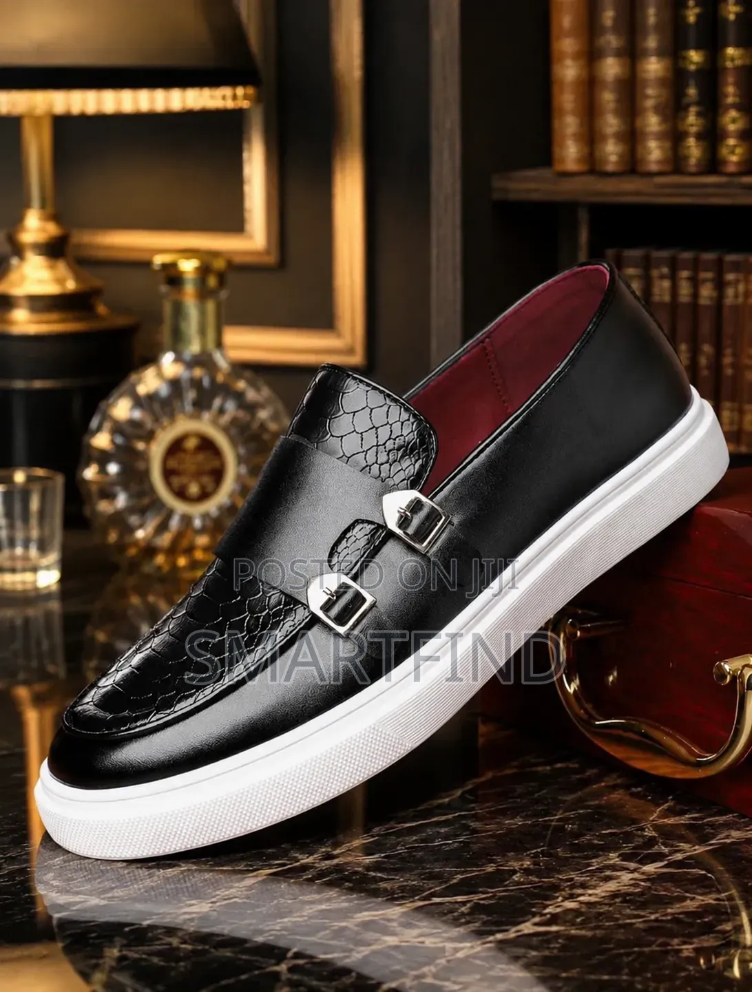 Men's Double Buckle Black Loafer Sneakers - Brand New