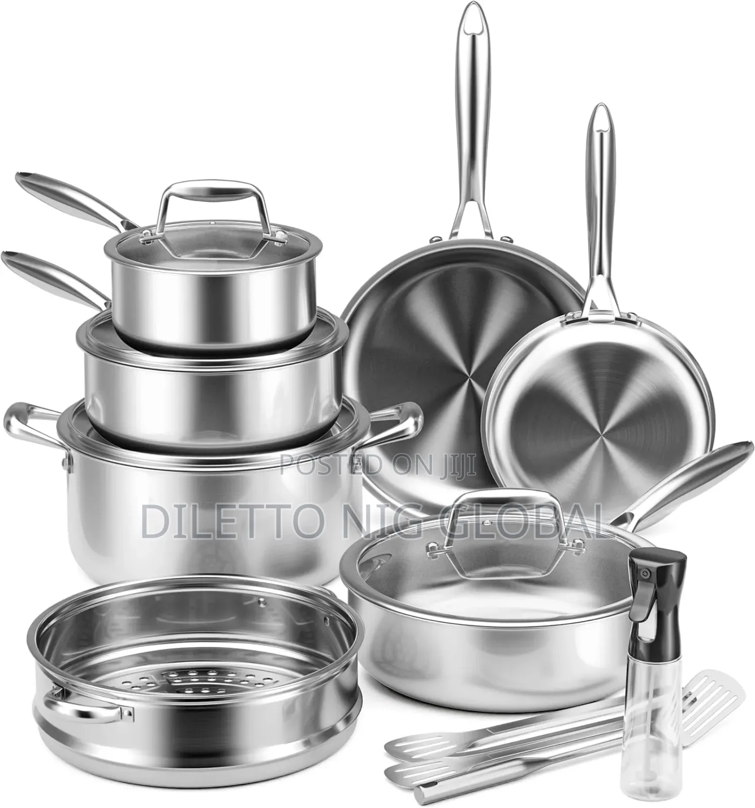 VONIKI Stainless Steel Cookware Set Pots and Pans With Steamer Basket