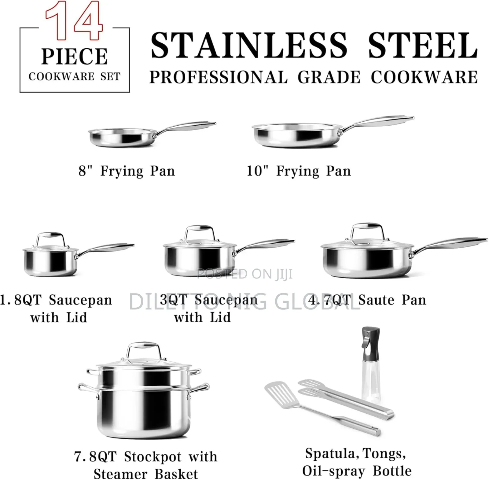VONIKI Stainless Steel Cookware Set Pots and Pans With Steamer Basket