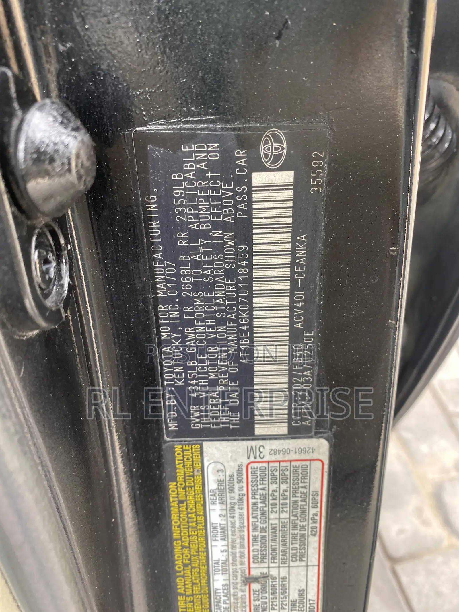 Toyota Camry LE 4dr Sedan (2.4L 4cyl 5A) 2007 Black
