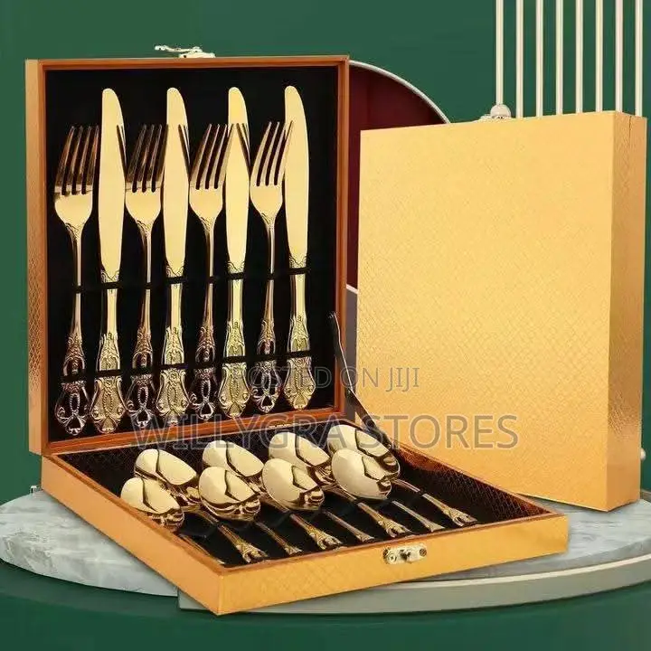 Set of 16pcs Gold Cutlery Spoon Fork and Knife-Gold