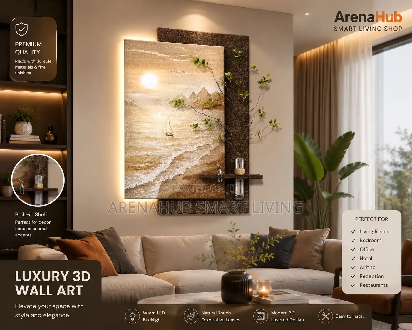Luxury 3D Backlit Wall Art – Modern Living Room Decor
