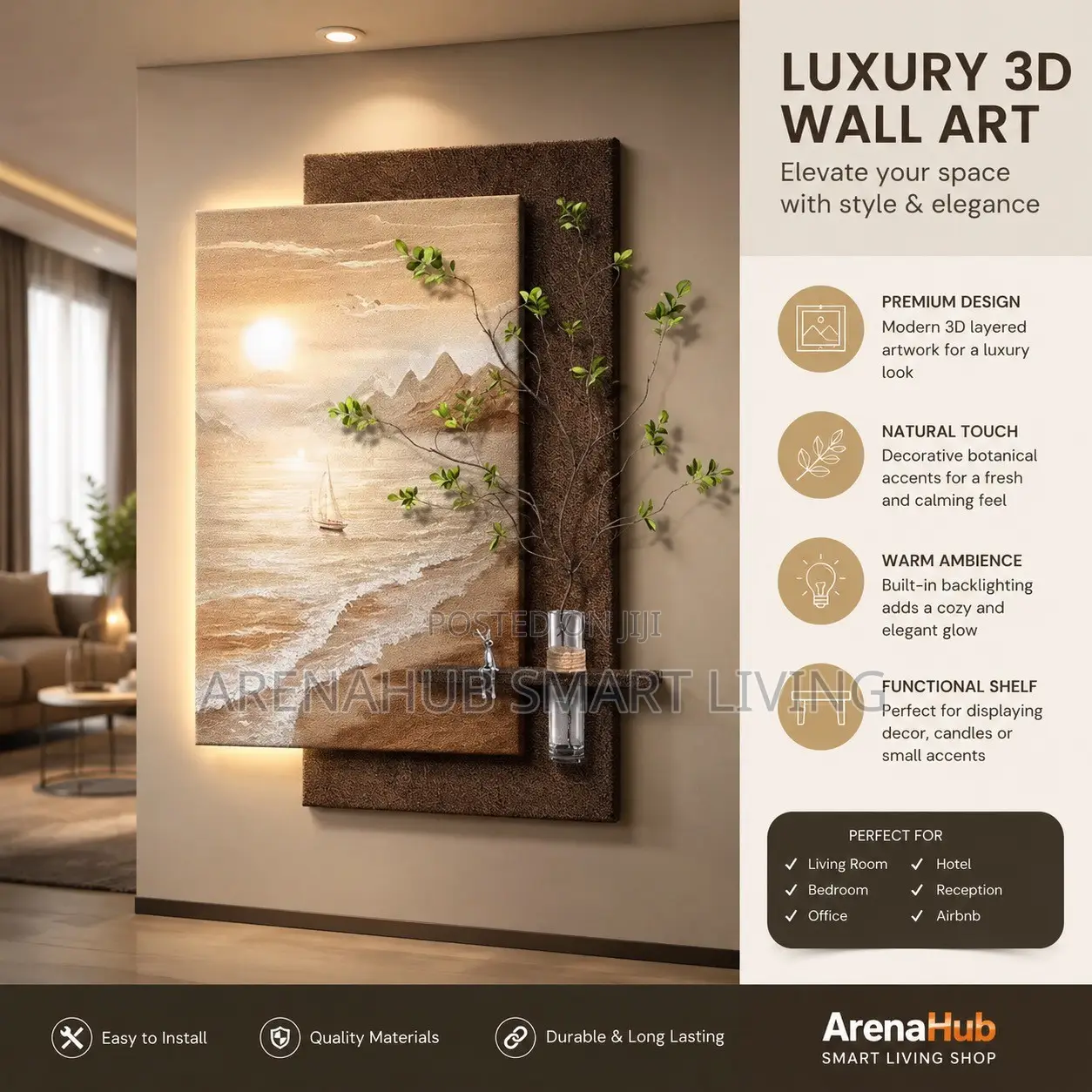 Luxury 3D Backlit Wall Art – Modern Living Room Decor