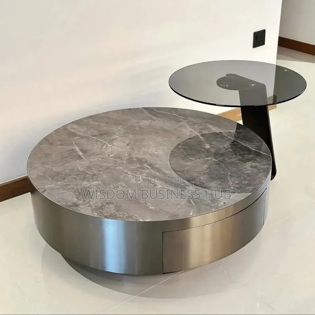 High Gloss Steel Base Mable Top Center Table