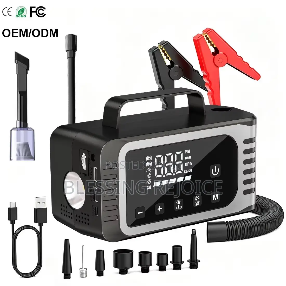 8 in 1 Jump Start, Air Compressor Vacuum Cleaner Blower, Power Bank
