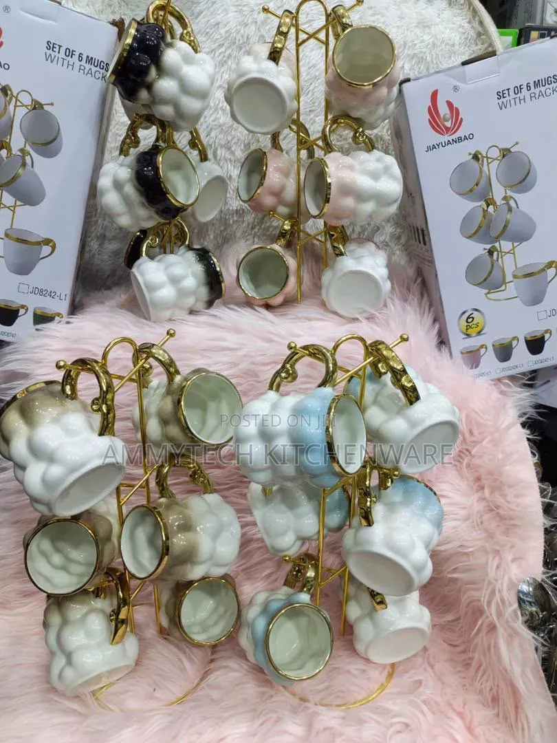 Beautiful 6pcs Bubbles Ceramics Tea Mugs With Rack