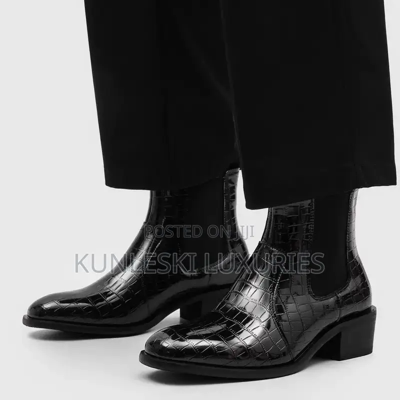 Original Crocodile Embossed Chelsea Leather Boots - Elastic Side
