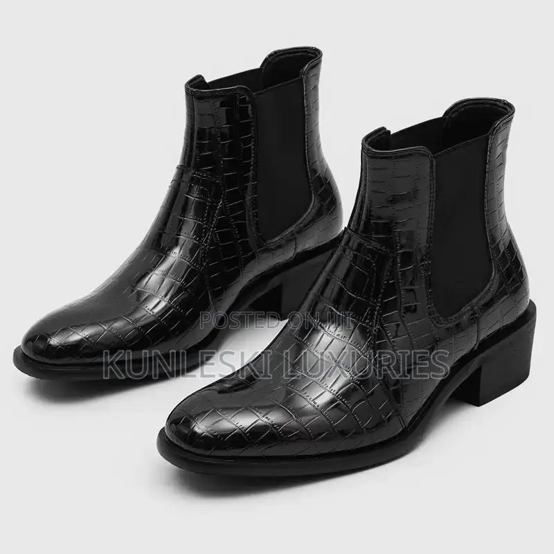 Original Crocodile Embossed Chelsea Leather Boots - Elastic Side