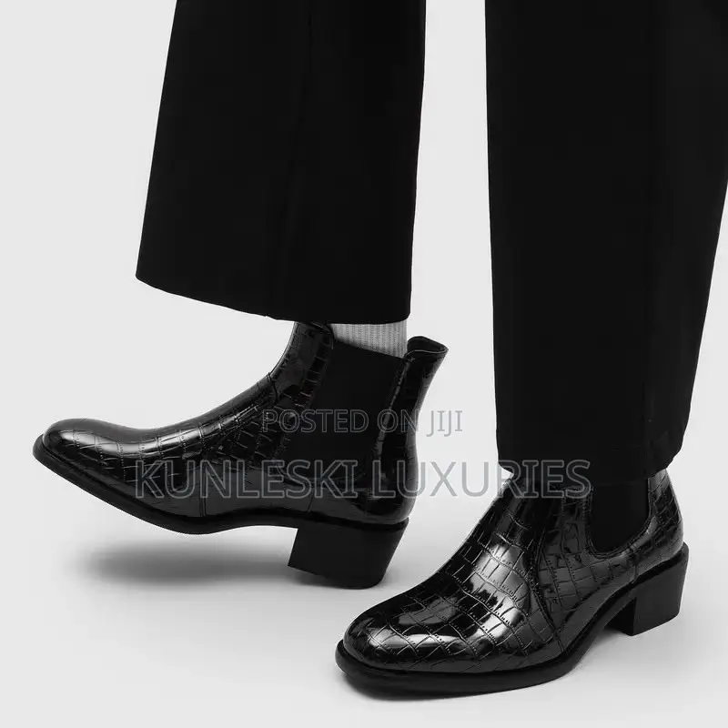 Original Crocodile Embossed Chelsea Leather Boots - Elastic Side