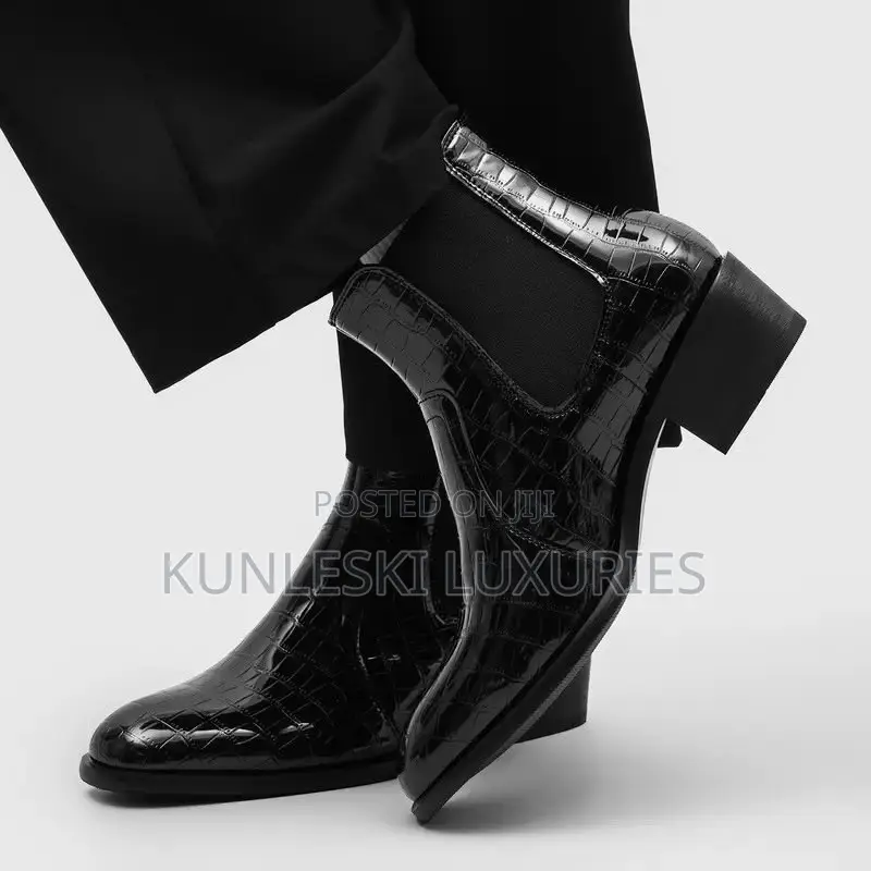 Original Crocodile Embossed Chelsea Leather Boots - Elastic Side