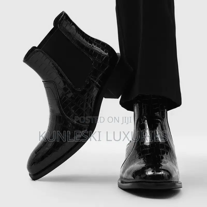 Original Crocodile Embossed Chelsea Leather Boots - Elastic Side