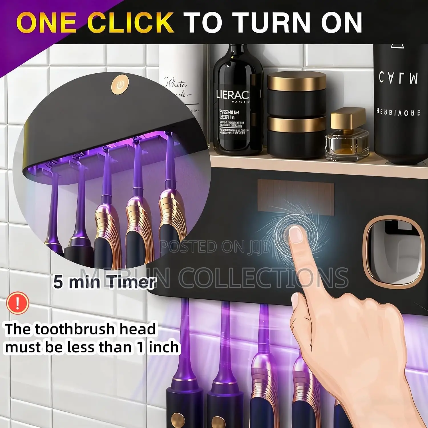 Toothbrush Holder, Sterilizer and Toothpaste Dispenser
