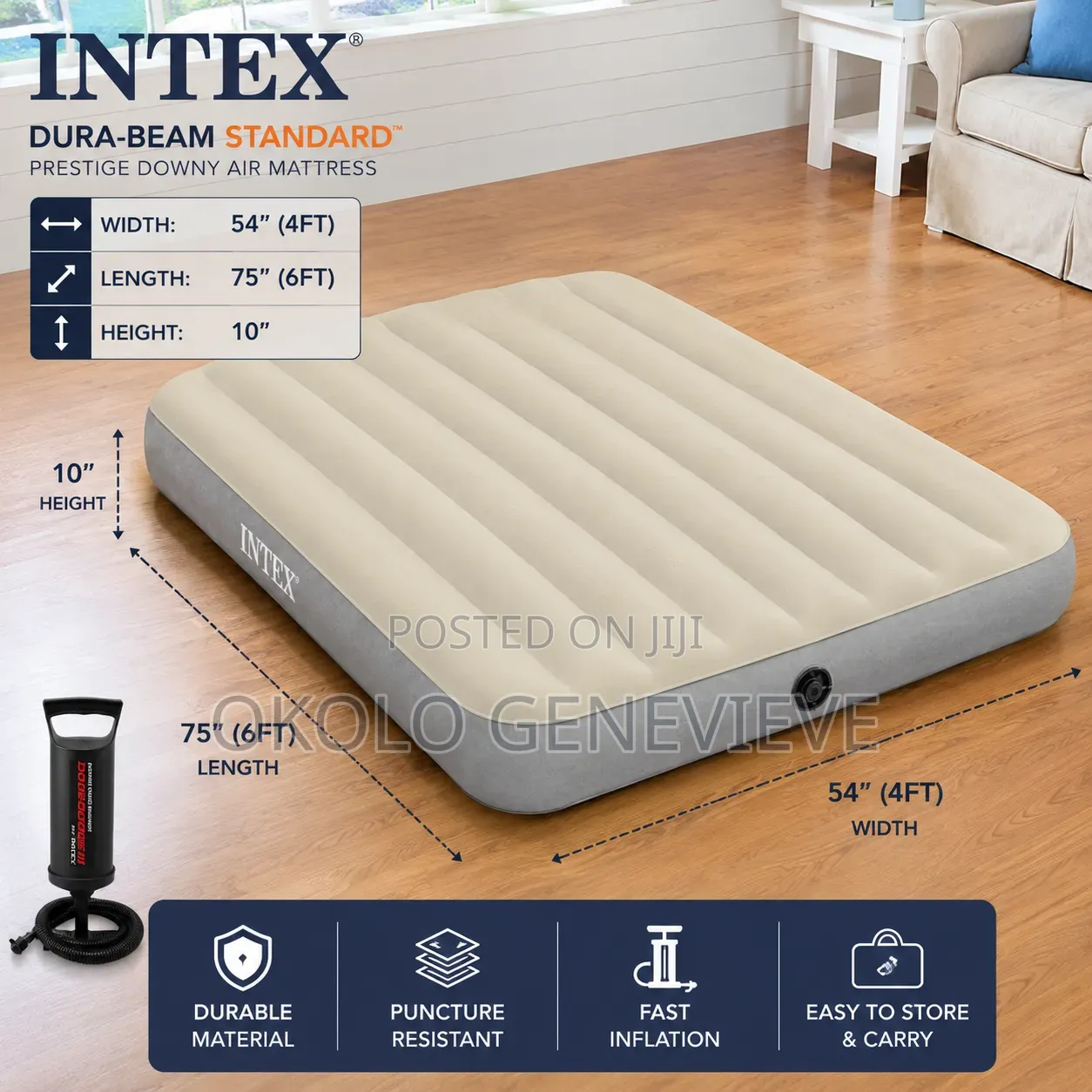 Inflatable Air Mattress for 2 People With Pump 54 X 75 X 10