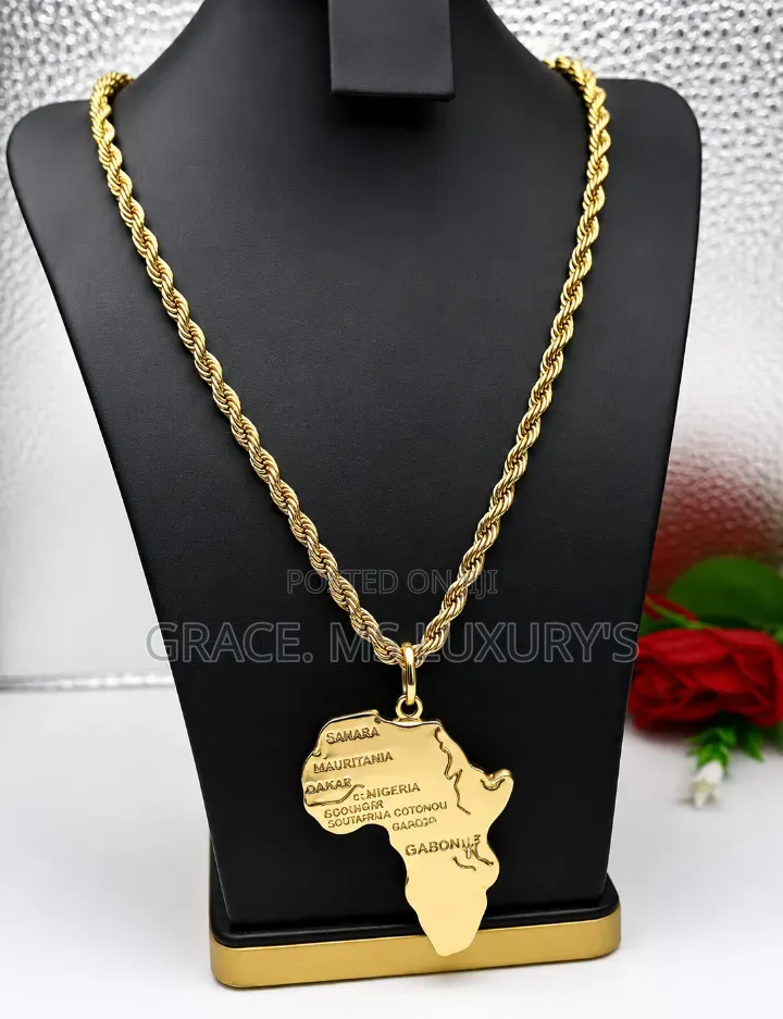Classic Stainless Steel Necklace With African Map Pendant