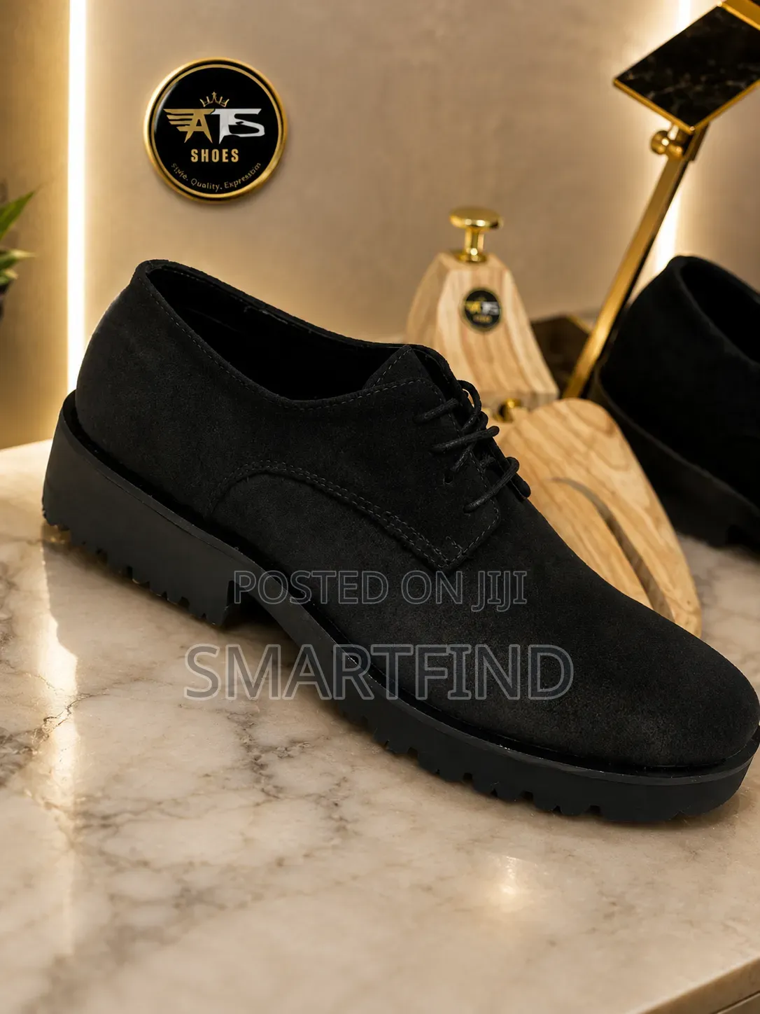 Black Suede Chunky Lace-Up Shoes for Men - Custom Made Available