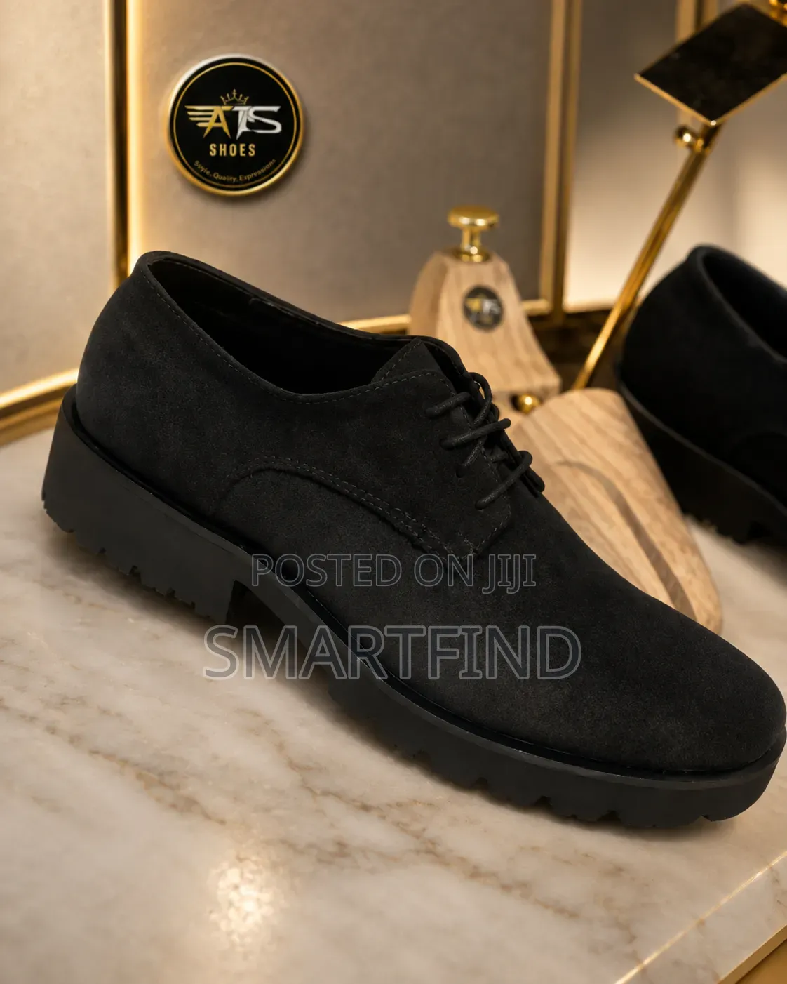 Black Suede Chunky Lace-Up Shoes for Men - Custom Made Available