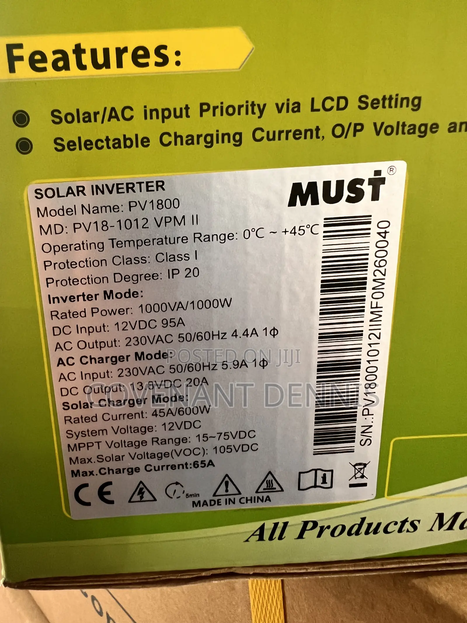 Must 1kva 12v Hybrid Inverter
