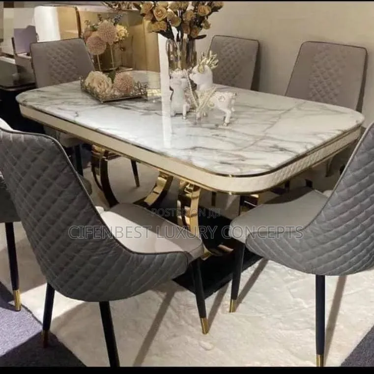 Marble Dinning Table and 6 Leather Chairs