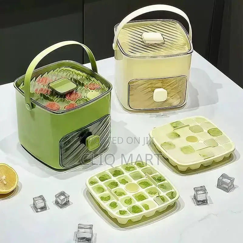 Portable Ice Bucket With Scoop Drain – Ice Cube Container W/Lid