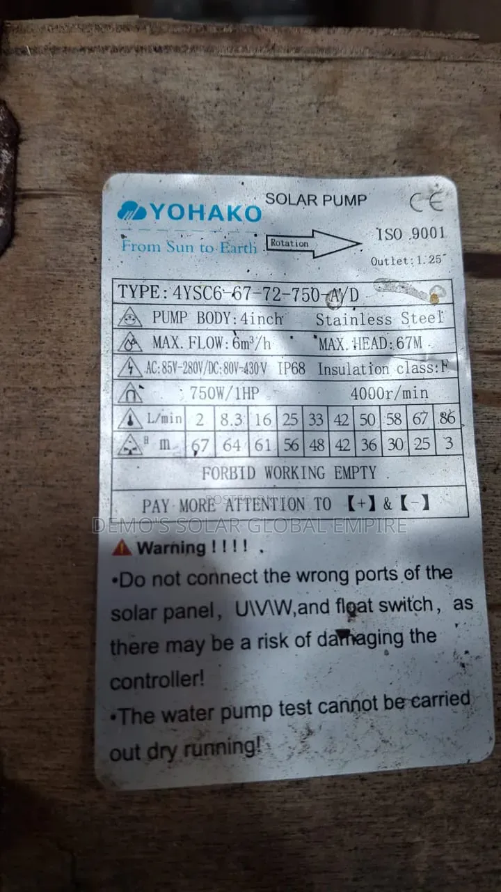 Solar Pump Yohako 1horse Power Description