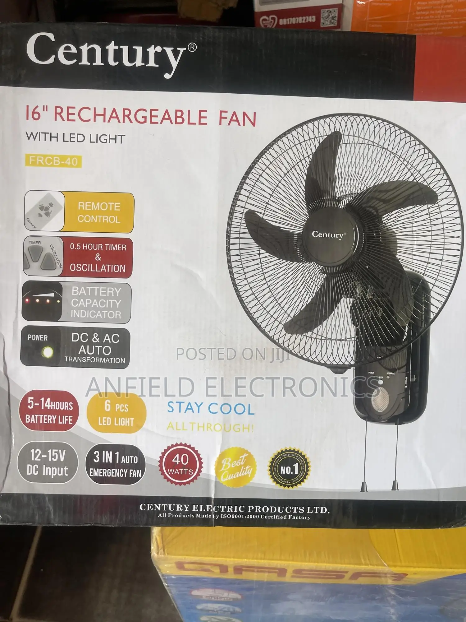 16 Inches Rechargeable Fan With Led Light