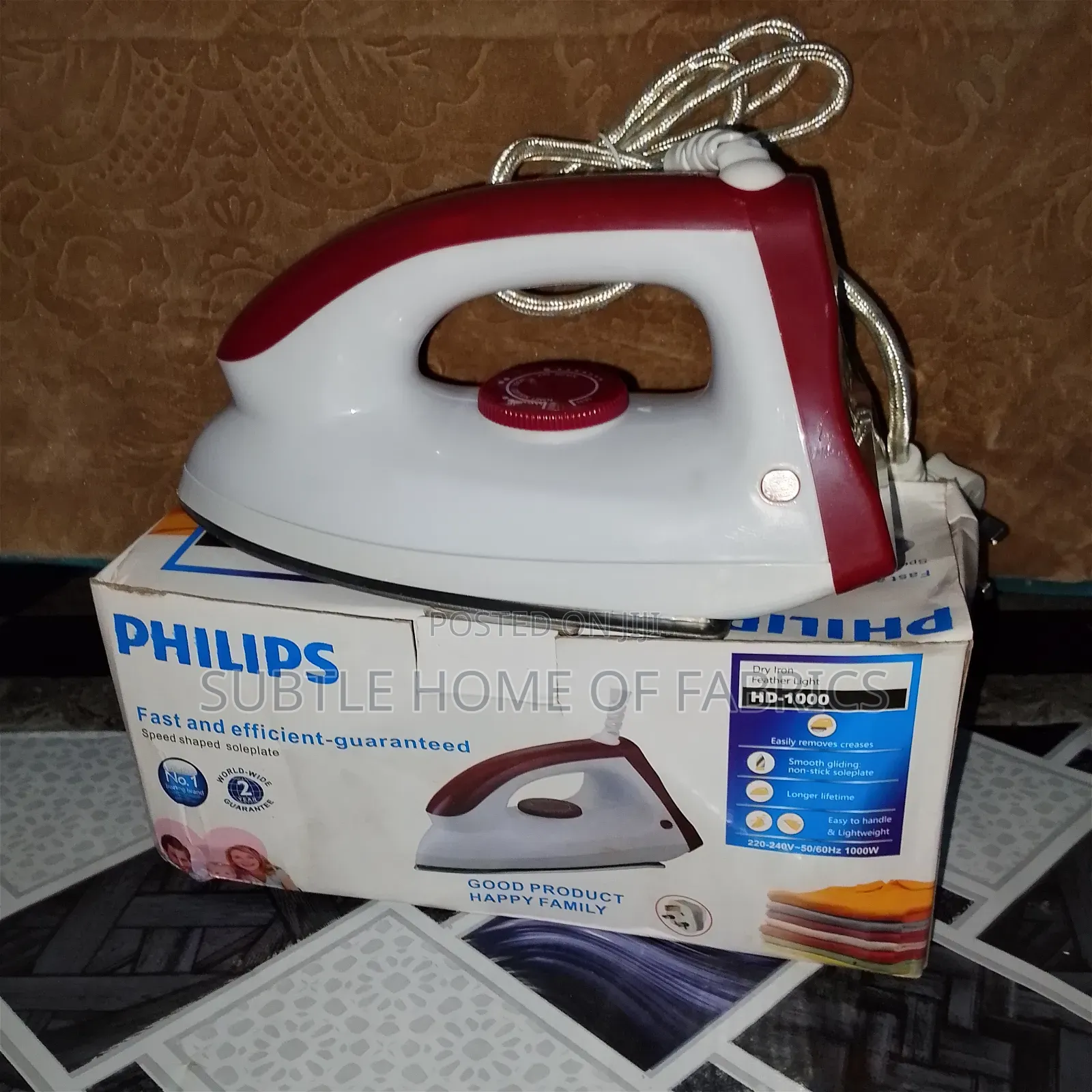 Philips HD-1000W Dry Iron – Speed Shaped Soleplate for Easy Ironing
