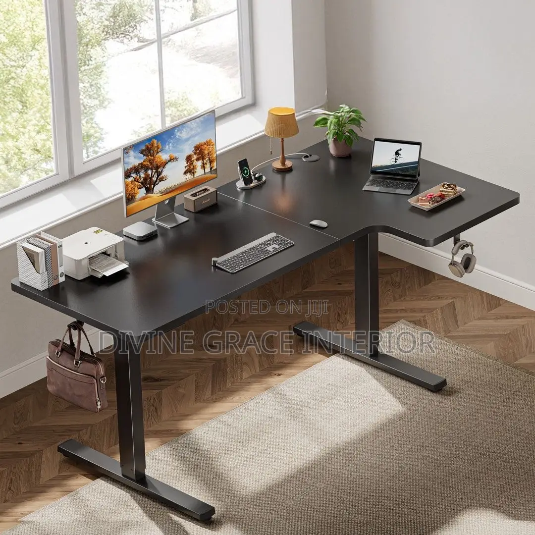 L Shape Height Adjustable Desk