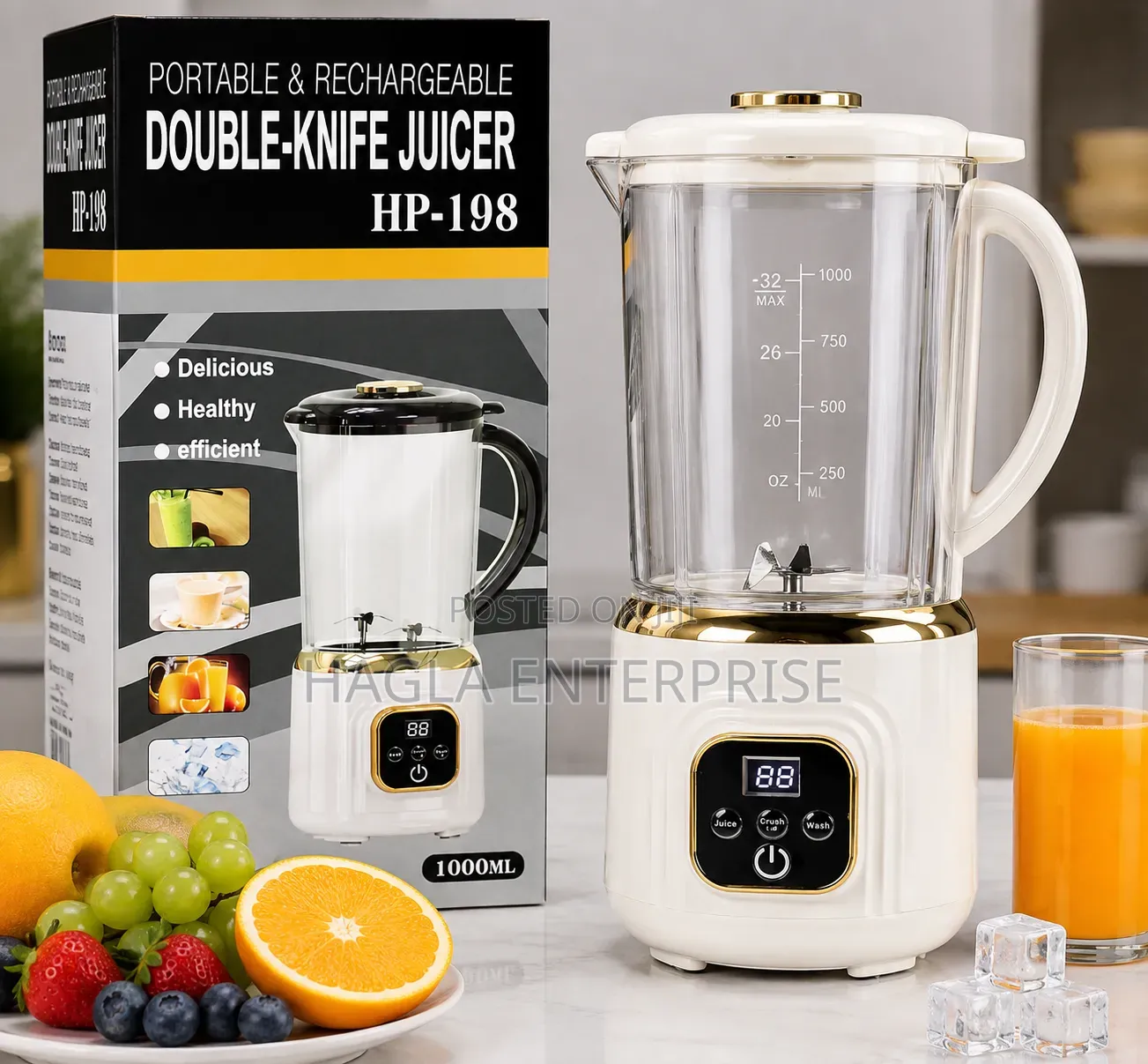 Portable Rechargeable Double-Knife Juicer, Model( 1000ml Capacity)