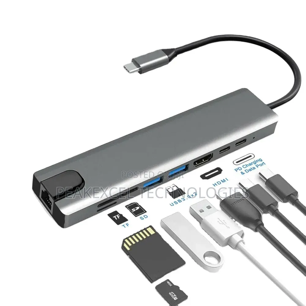 8 in 1 Type C USB-C to HDMI RJ45 Gigabit Ethernet Adapter
