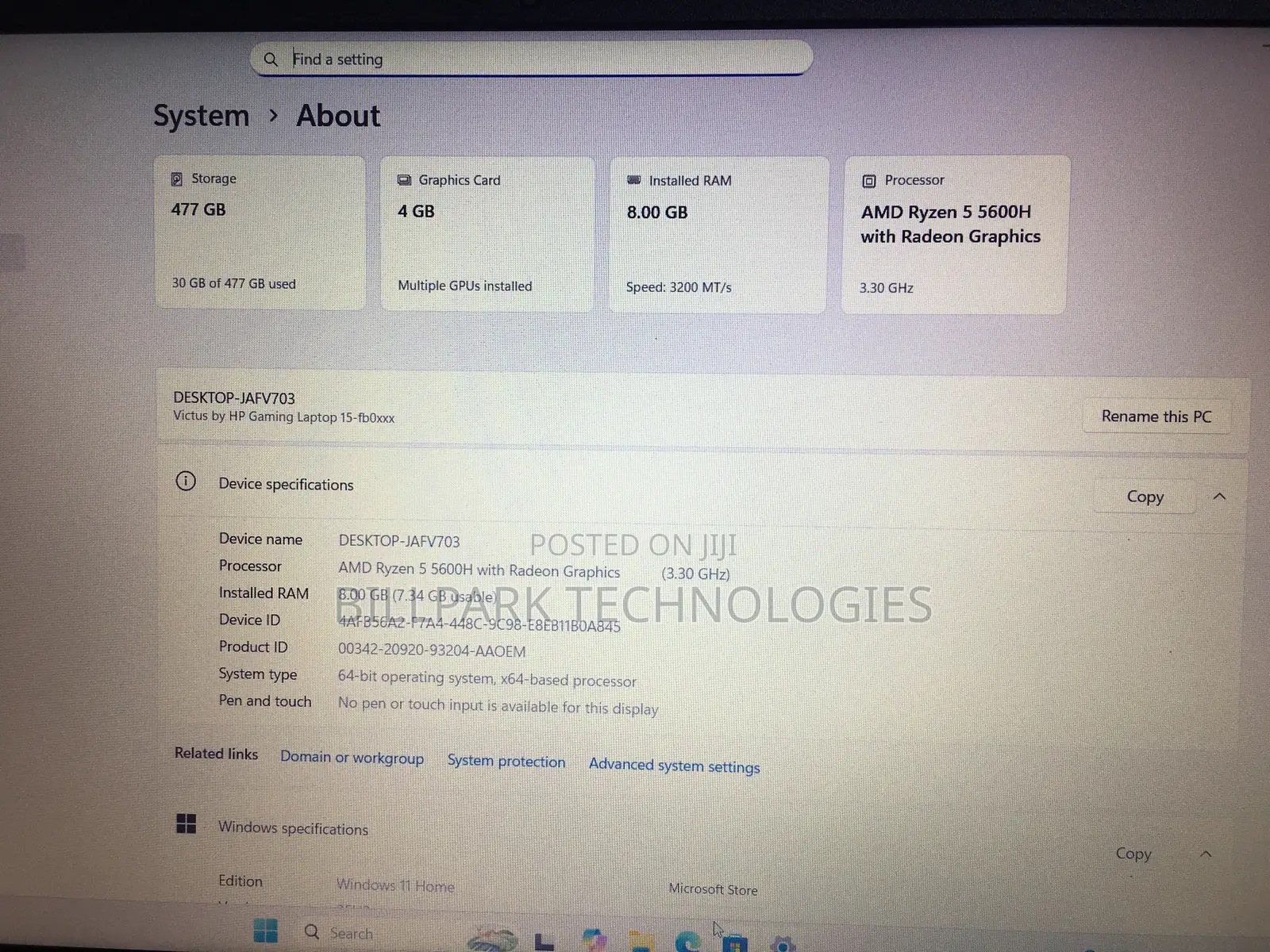 Laptop HP Victus 15 8GB AMD Ryzen 5 SSD 512GB