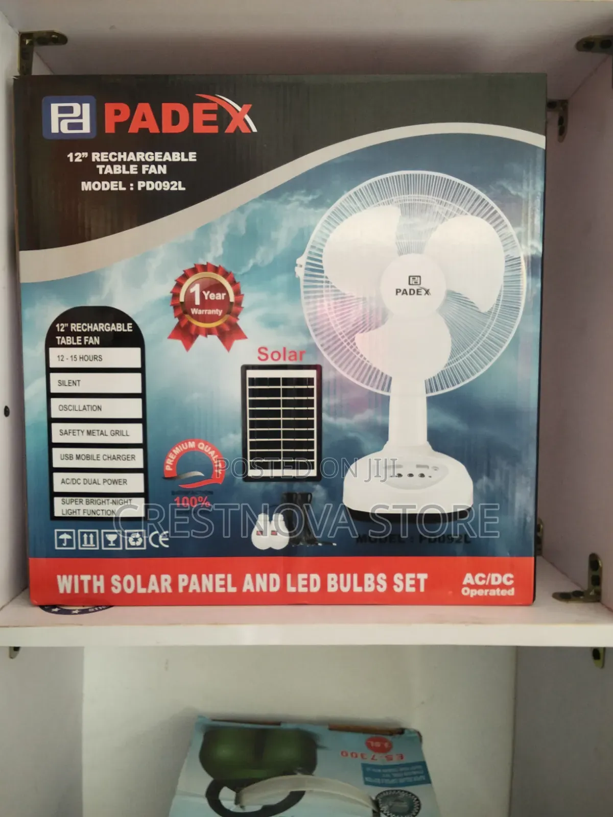 Padex 12 Inches Fan With Solar Panel and Led Bulbs