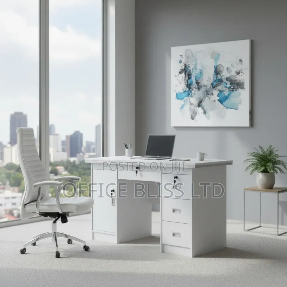 Home Office Table and Executive Swivel Office Chair - ALL WHITE