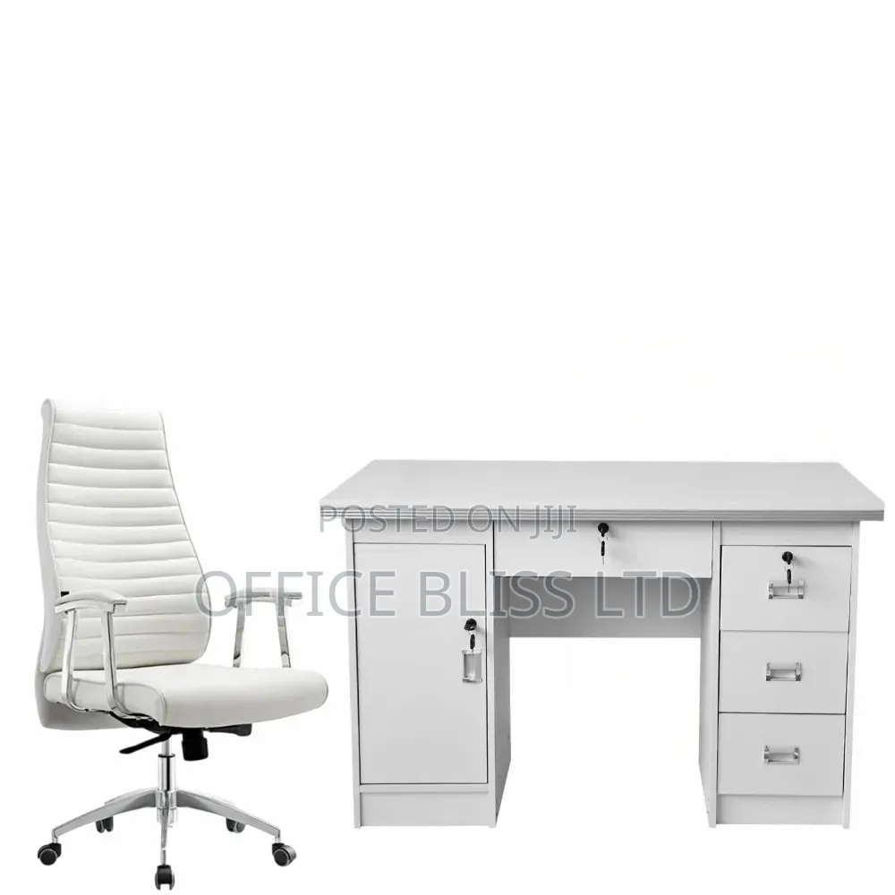 Home Office Table and Executive Swivel Office Chair - ALL WHITE