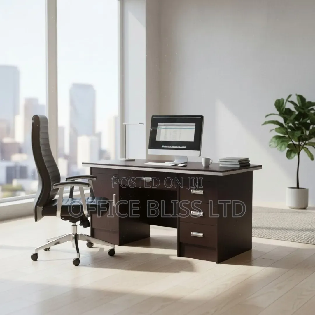 A Set of Office Chair and Table - Black