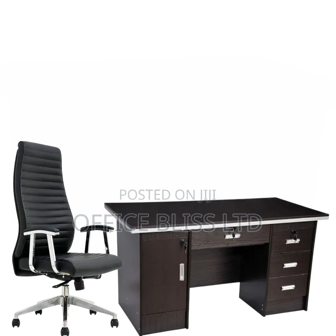 A Set of Office Chair and Table - Black