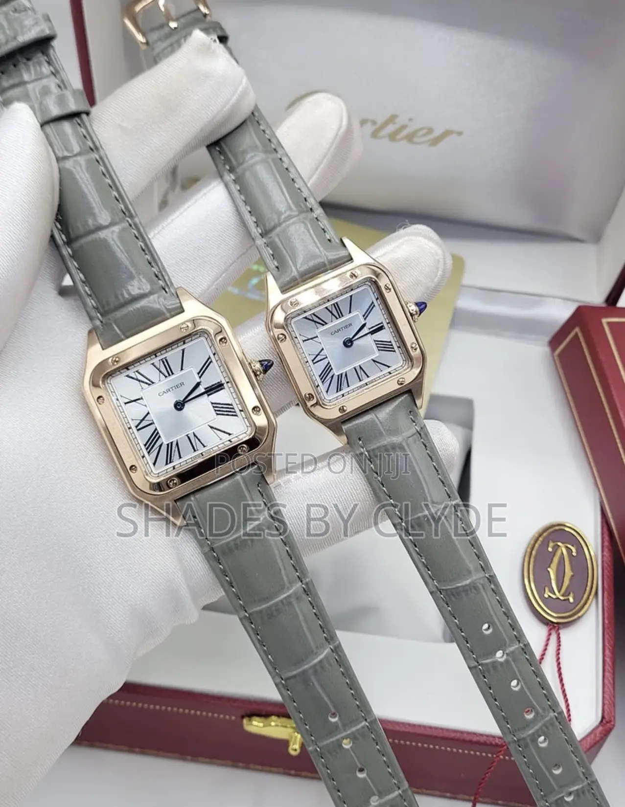 Luxury Cartier Style Watches - Rose Gold Grey Leather**
