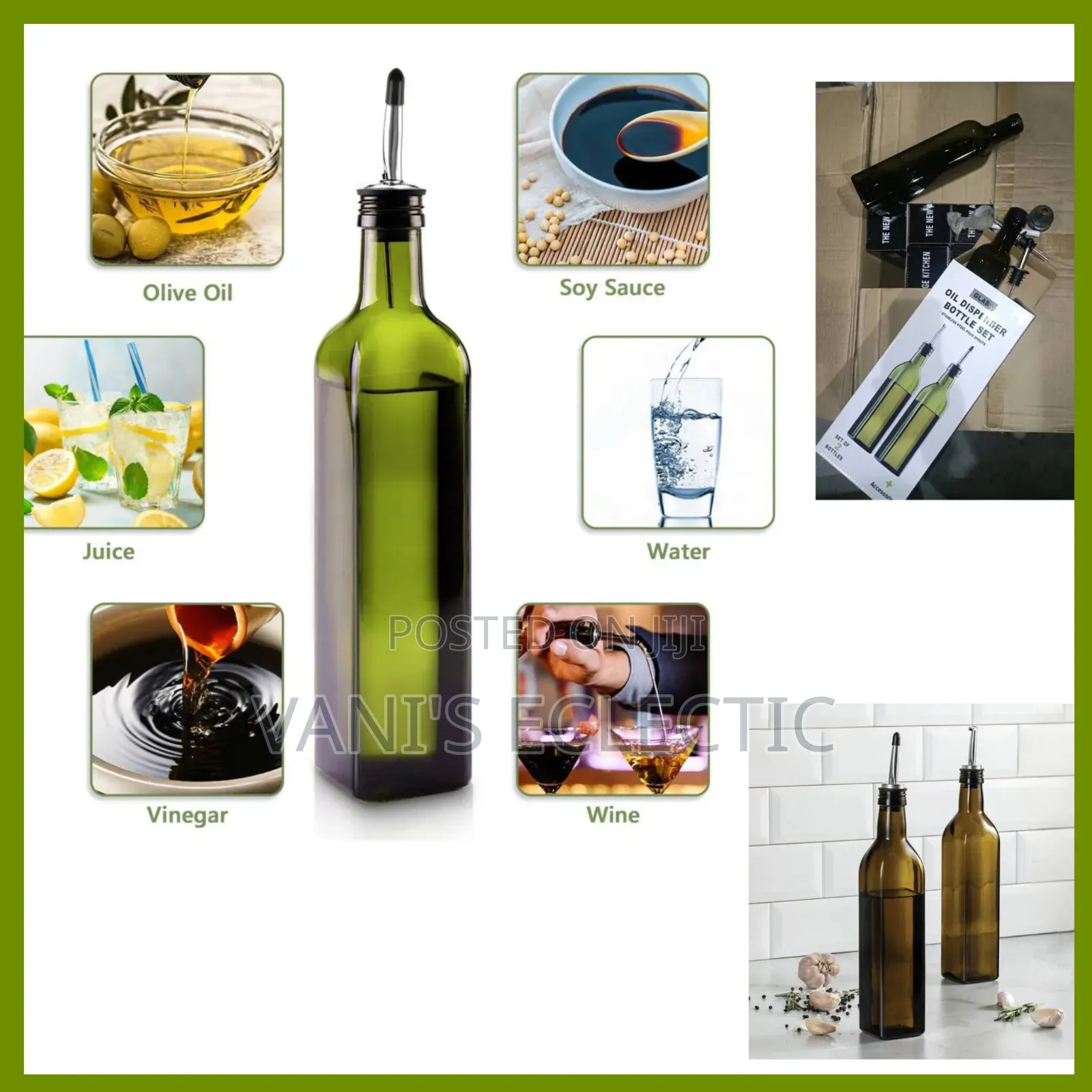 2-in-1 Glass Oil Dispenser Bottle Set With Stainless Steel Spouts