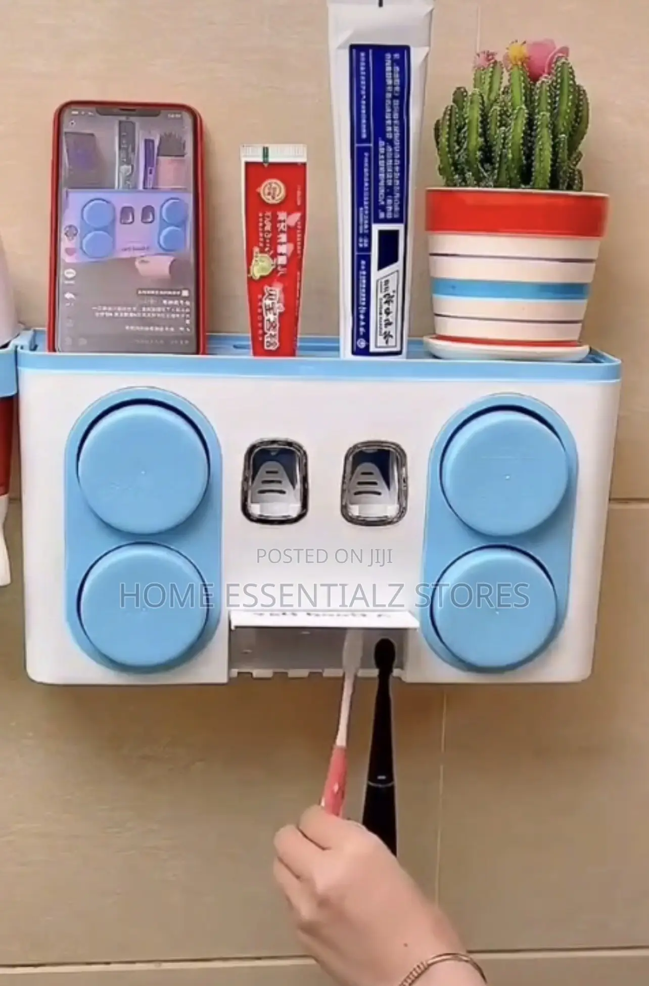Bathroom Organizer With Dual Toothpaste Dispenser - Toothbrush Holder