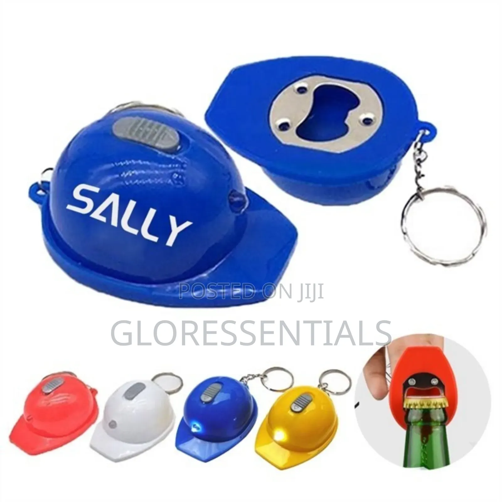 Safety Helmet Keychain With Flashlight and Bottle Opener 12pcs