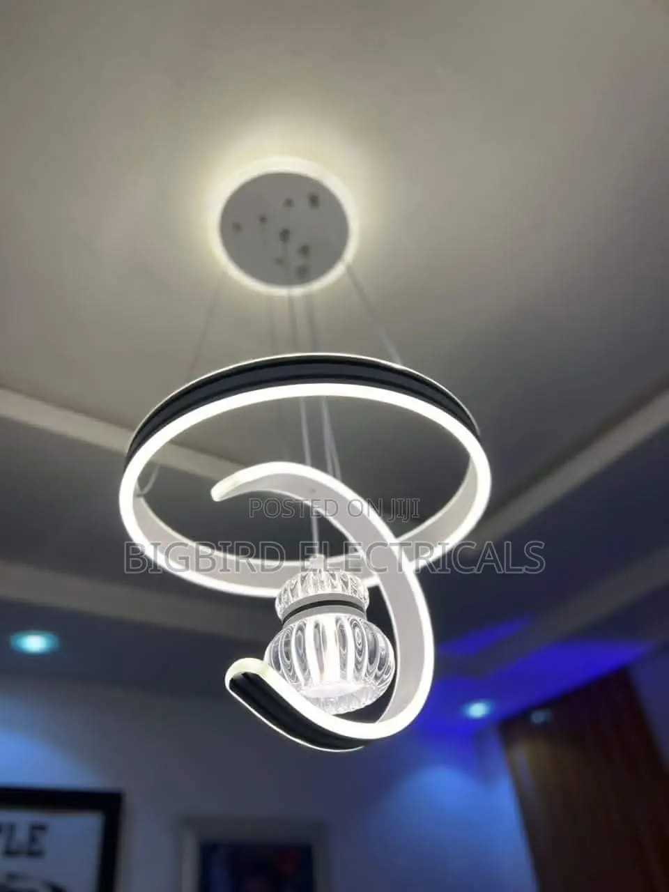 Modern Spiral LED Pendant Chandelier - Crystal, 3 Color Mode