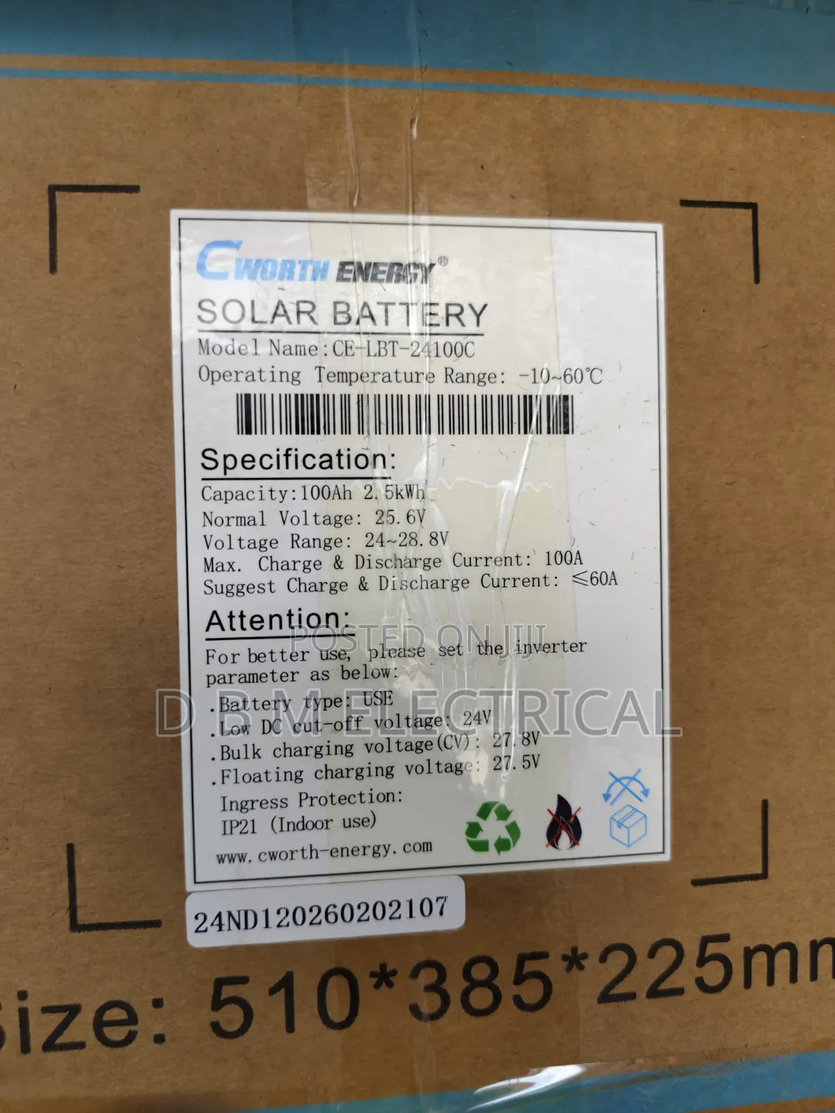 Cworth Solar Lithium Battery 2.5kwh 24v